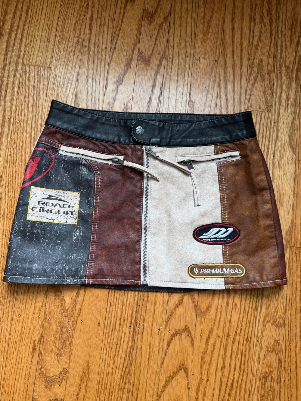 Jaded London Y2K Moto Mini Skirt – Size Small – Faux Leather Racing Patchwork